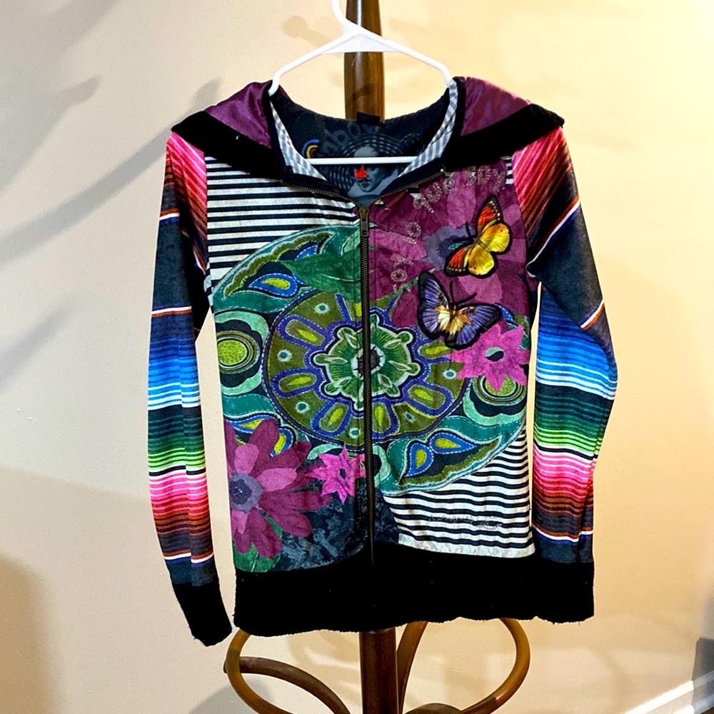 Desigual colorful velvet zip up top